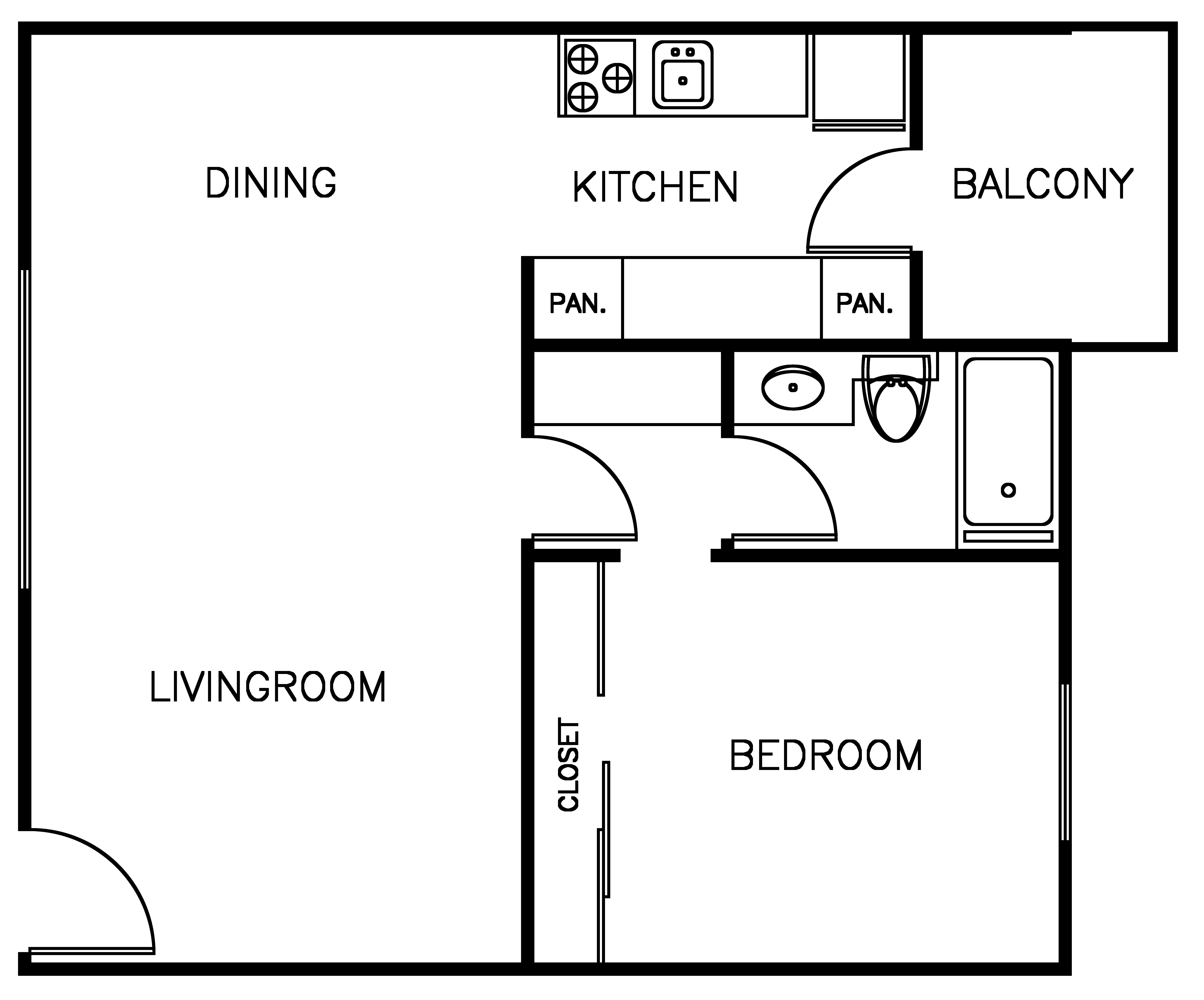Spacious 1 bedroom floor plan layout